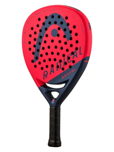 Lightweight padel racket with perforated surface for improved control and power, ideal for padel enthusiasts.
