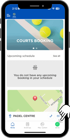 Padel court booking mobile app display at Padel Centre.